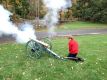 Carter Higgins kicks off the event by firing the cannon at Hudson Farm Club